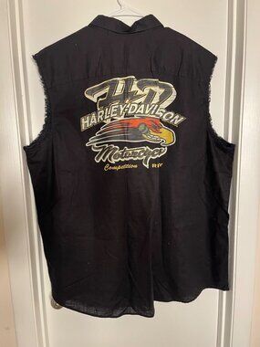 Harley-Davidson Mens Sleeveless Button-Up Shirt Vest Embroidered Graphics Sz 2XL